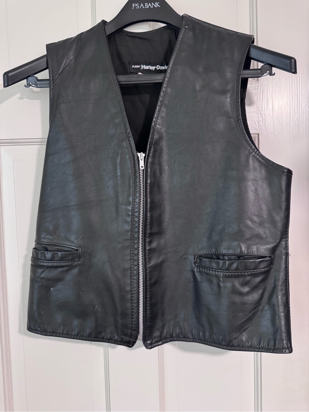 Vintage 70s Harley-Davidson Black Leather Zip-Up Motorcycle Vest